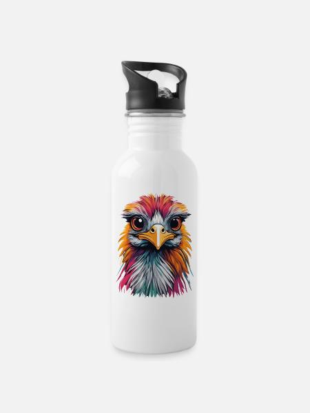 Strauß - Trinkflasche mit integriertem Trinkhalm - Weiß