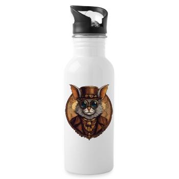 Steampunk Fledermaus - Trinkflasche mit integriertem Trinkhalm - Weiß - Rechts