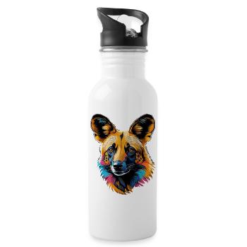 Afrikanischer Wildhund - Trinkflasche mit integriertem Trinkhalm - Weiß - Rechts