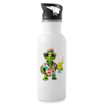 Ne vous dépêchez pas, soyez heureux, mignonne petite tortue tortue - Gourde avec paille intégrée - blanc - Droite