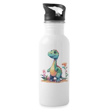 Cute Dino Cartoon Prehistoric Fantasy - Water bottle with straw - white - Right