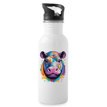 Hippo - Water bottle with straw - white - Right