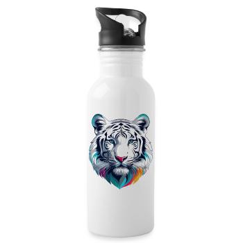 Weißer Tiger - Trinkflasche mit integriertem Trinkhalm - Weiß - Rechts