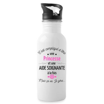 T-shirt Princesse Aide Soignante - Gourde avec paille intégrée - blanc - Droite