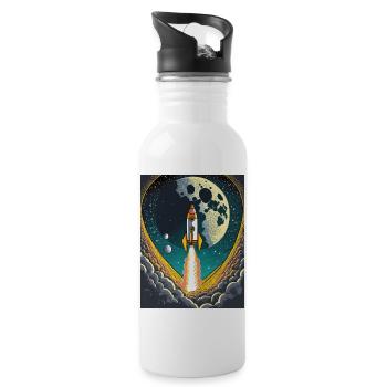Bring mich zum Mond Vintage Space Rocket Start - Trinkflasche mit integriertem Trinkhalm - Weiß - Rechts