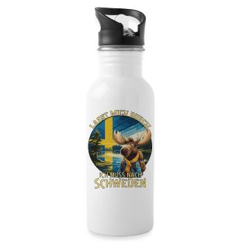 Schweden - lasst mich durch - Elch - Trinkflasche mit integriertem Trinkhalm - Weiß - Rechts