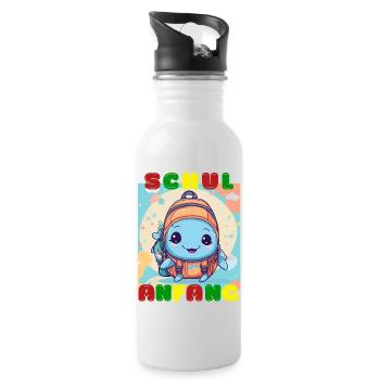 Schulanfang - süßer Babyfisch - Wal im Rucksack - Trinkflasche mit integriertem Trinkhalm - Weiß - Rechts