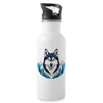 Siberian Husky - Water bottle with straw - white - Right