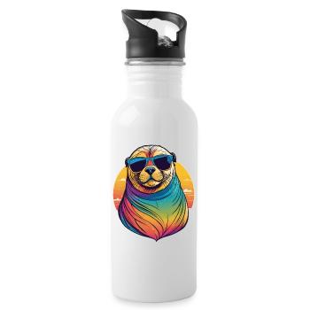 Seelöwe - Trinkflasche mit integriertem Trinkhalm - Weiß - Rechts
