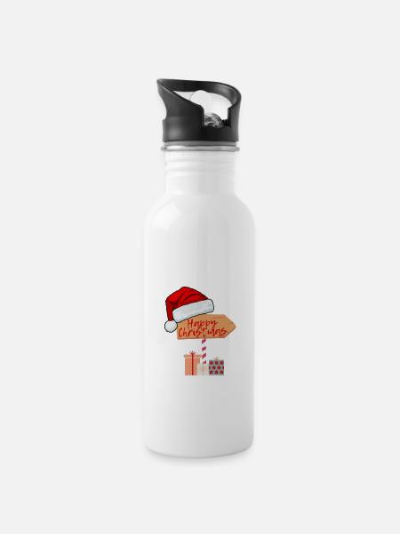 Sweet sign "Happy Christmas" - Water bottle with straw - white