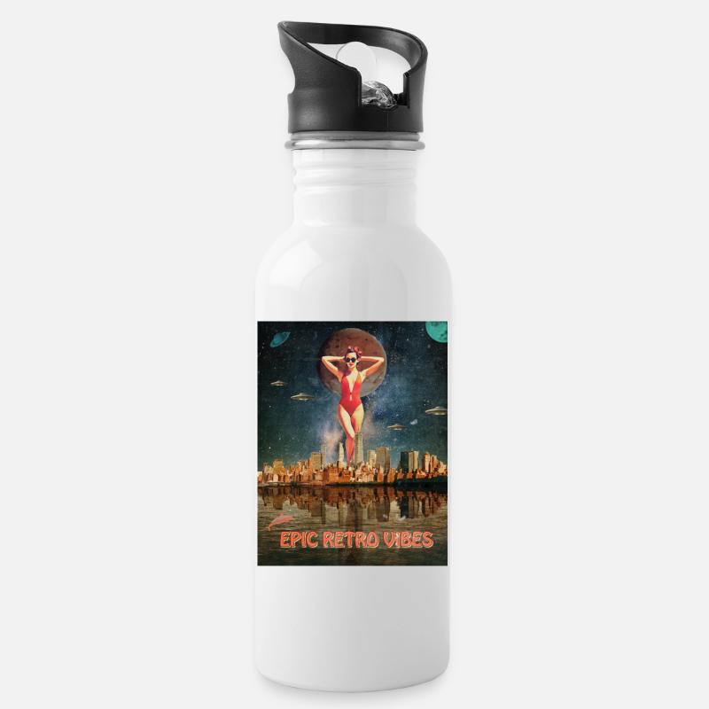 Poster Epic Retro Vibes - Trinkflasche mit integriertem Trinkhalm - Weiß
