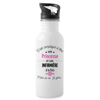 Infirmière Princesse Cadeau Anniversaire Médecine - Gourde avec paille intégrée - blanc - Droite