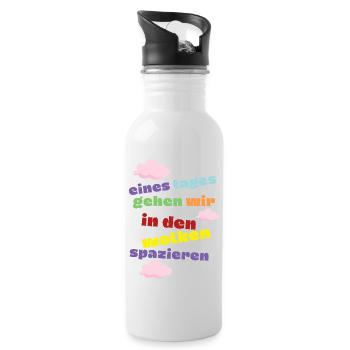 eines Tages - Wolken - Trauer und Verlust Motiv - Trinkflasche mit integriertem Trinkhalm - Weiß - Rechts