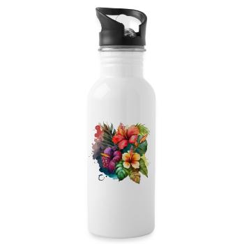 Fleurs tropicales - Gourde avec paille intégrée - blanc - Droite