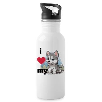 Husky Baby - chien chiot - chien amour - chien mignon - Gourde avec paille intégrée - blanc - Droite