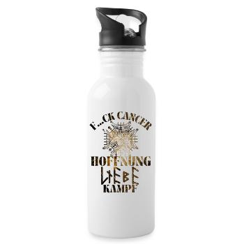 F...CK CANCER - HOFFNUNG, LIEBE & Kampf - Trinkflasche mit integriertem Trinkhalm - Weiß - Rechts
