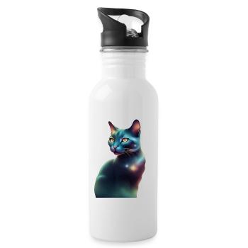 Fantastische Katze - Trinkflasche mit integriertem Trinkhalm - Weiß - Rechts