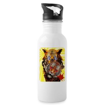 Tiger and lion - Water bottle with straw - white - Right