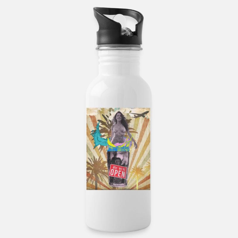 Summer Vibes Collage - Water bottle with straw - white