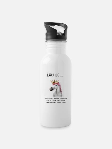 Lächle als hätte jemand vergessen... - Trinkflasche mit integriertem Trinkhalm - Weiß