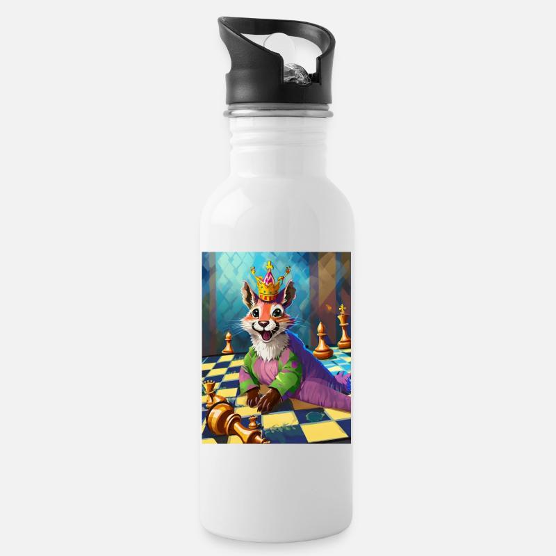 Fuchs Schach - Trinkflasche mit integriertem Trinkhalm - Weiß