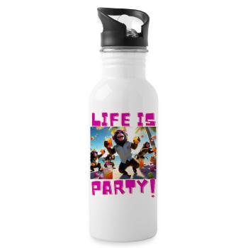 Life is Party - Trinkflasche mit integriertem Trinkhalm - Weiß - Rechts