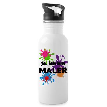 Ja ich bin Maler - Trinkflasche mit integriertem Trinkhalm - Weiß - Rechts