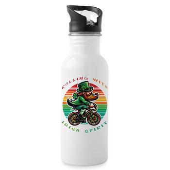 Leprechaun Radfahren St. Patrick's Day - Trinkflasche mit integriertem Trinkhalm - Weiß - Rechts