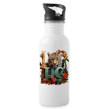 Tiger and Flowers Love - Water bottle with straw - white - Right