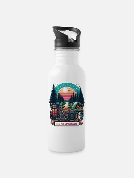 Sunset Bikepacking Forest Escape - Trinkflasche mit integriertem Trinkhalm - Weiß