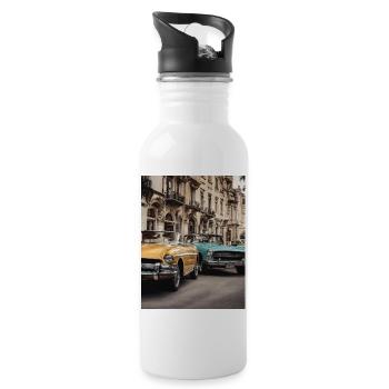 Oldtimer - Trinkflasche mit integriertem Trinkhalm - Weiß - Rechts