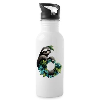 6 Year Old Sloth 6th Birthday Gift - Water bottle with straw - white - Right