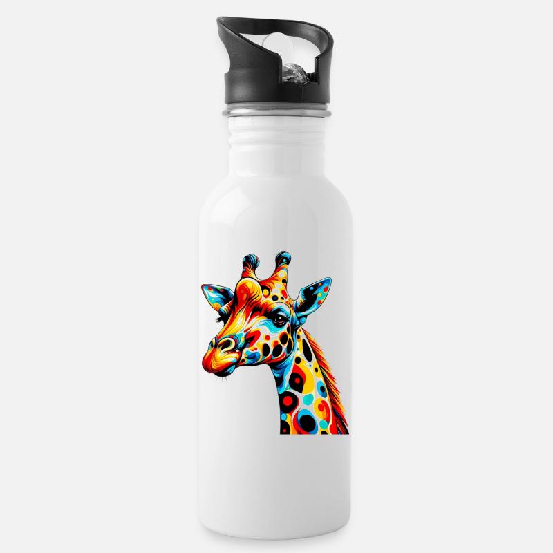 Giraffe - Water bottle with straw - white