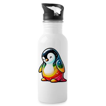 Pinguin - Trinkflasche mit integriertem Trinkhalm - Weiß - Rechts