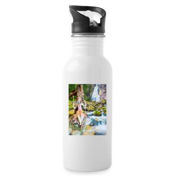 Jeune fille sur balancelle avec cascade d’eau - Gourde avec paille intégrée - blanc - Droite