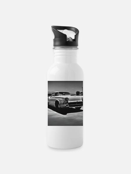 Voiture Amour Noir Blanc - Gourde avec paille intégrée - blanc