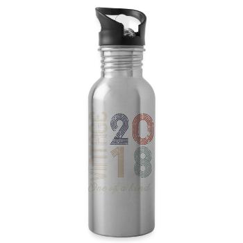 6th Anniversary 2018 - Vintage Retro Gift Idea - Water bottle with straw - silver - Right