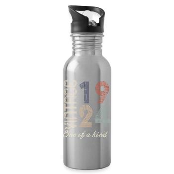 100th Birthday 1924 - Vintage Retro Gift Idea - Water bottle with straw - silver - Right