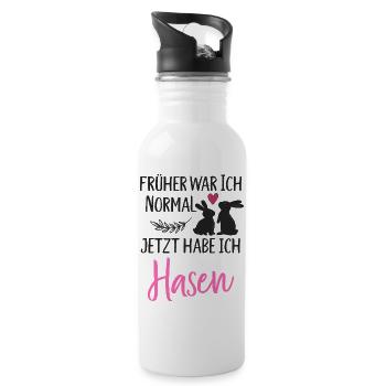 Früher war ich normal jetzt habe ich Hasen Spruch - Trinkflasche mit integriertem Trinkhalm - Weiß - Rechts
