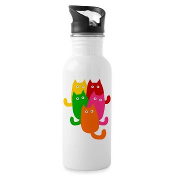 Colorful bunch of cats - Water bottle with straw - white - Right