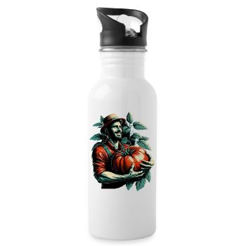 Tomate XXL groß Mann glücklich Geschenk - Trinkflasche mit integriertem Trinkhalm - Weiß - Rechts
