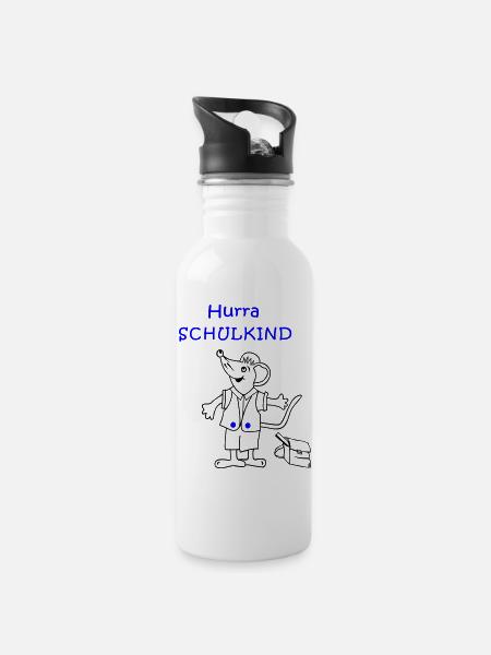 Hurra Schulkind Einschulung - Trinkflasche mit integriertem Trinkhalm - Weiß