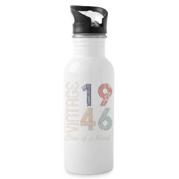 78th Birthday 1946 - Vintage Retro Gift Idea - Water bottle with straw - white - Right