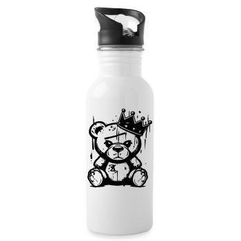 Bear King | Graffiti Street Art Handwritten Shirt - Water bottle with straw - white - Right