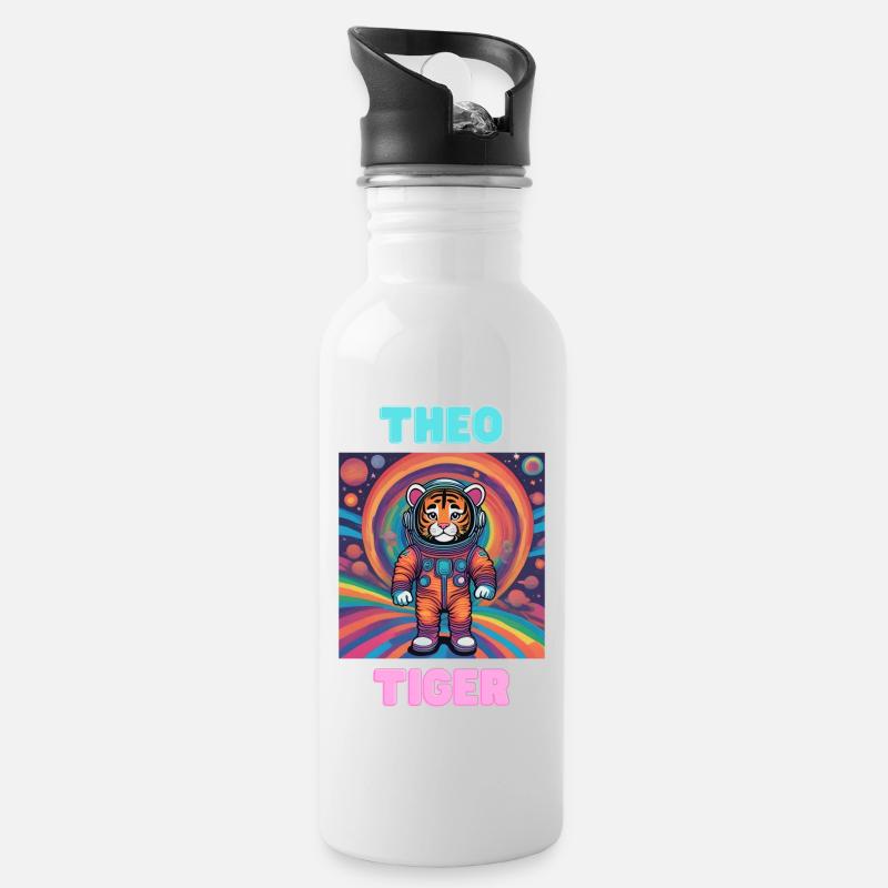 Theo Tiger - Trinkflasche mit integriertem Trinkhalm - Weiß