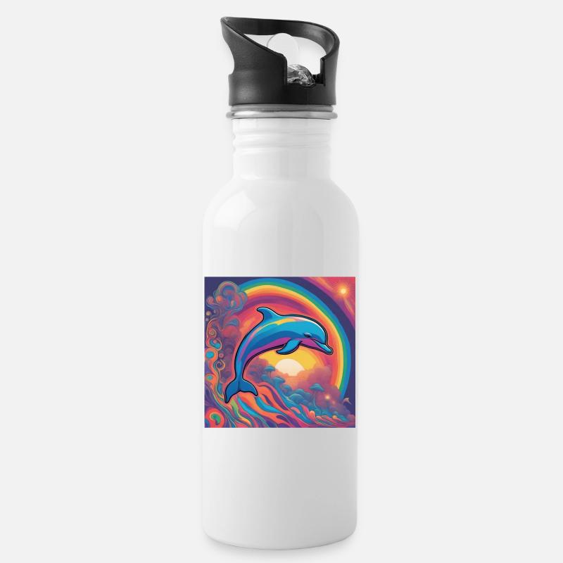 Delphin - Trinkflasche mit integriertem Trinkhalm - Weiß