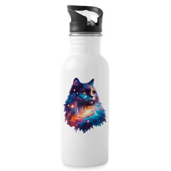 Katze - Trinkflasche mit integriertem Trinkhalm - Weiß - Rechts