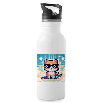 chat icone pixel - Gourde avec paille intégrée - blanc - Droite