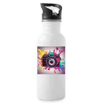 Kamera bunt - Trinkflasche mit integriertem Trinkhalm - Weiß - Rechts