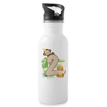 Zweiter Geburtstag Dschungel Tiger Affe Babyparty - Trinkflasche mit integriertem Trinkhalm - Weiß - Rechts
